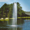 Image of Scott 1-1/2HP Pond Fountain Gusher Pattern by Scott Aerator Operating in a Pond with Trees at the Back 13517