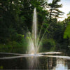 Image of Scott 1HP Pond Fountain Clover Pattern by Scott Aerator Operating in a Pond with Trees at the Back 13000