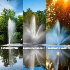 Scott 3HP Fountain with Triad Nozzle Pattern Showing Gusher Cambridge and Rosewood Pattern Operating in a Pond 13113