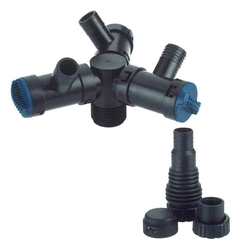 Oase Multi WD 1" 46980 shown with Stepped hose adapter and caps separately