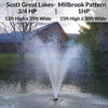 Image of The Great Lakes Fountain by Scott Aerator Shown with Dimensions of Millbrook Pattern for 3/4HP and 1HP motors