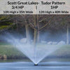 Image of The Great Lakes Fountain by Scott Aerator Shown with Dimensions of Tudor Pattern for 3/4HP and 1HP motors