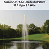 Image of Kasco 5HP Decorative Fountain 5.1JF 5.3JF 230V with Redwood Pattern Operating in a Pond with Trees at the Back