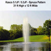 Image of Kasco 5HP Decorative Fountain 5.1JF 5.3JF 230V with Spruce Pattern Operating in a Pond with Trees at the Back