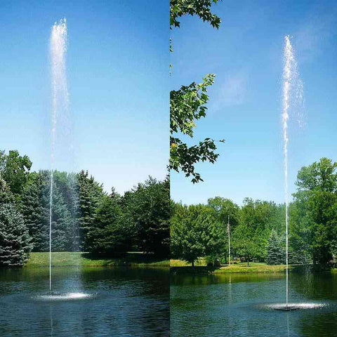 Scott 1-1/2HP Pond Fountain Jet Stream Pattern by Scott Aerator Operating in a Pond with Trees at the Back 13524