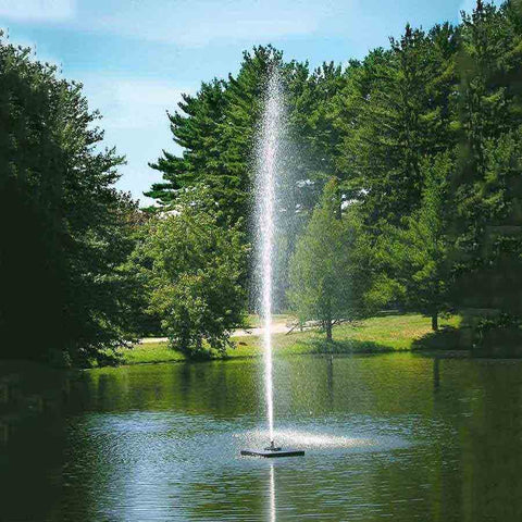 Scott 1HP Pond Fountain Gusher Pattern by Scott Aerator Operating in a Pond with Trees at the Back 13514