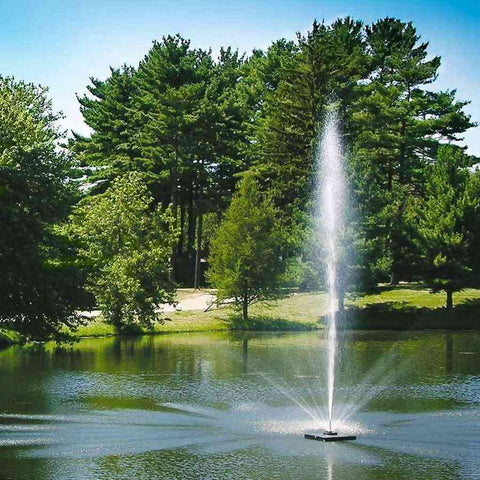 Scott 1HP Pond Fountain Skyward Pattern by Scott Aerator Operating in a Pond with Trees at the Back 13008