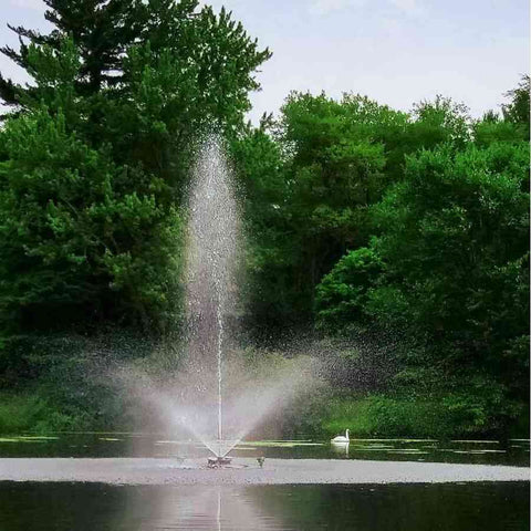 Scott 1HP Pond Fountain Skyward Pattern by Scott Aerator Operating in a Pond with Trees at the Back 13008