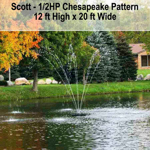 Scott 1/2HP Floating Fountain with Chesapeake Pattern 12ft High x 20ft Wide