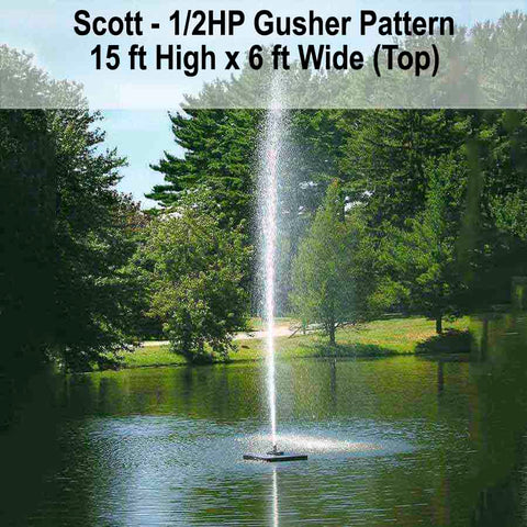 Scott 1/2HP Floating Fountain with Gusher Pattern 15ft High x 6ft Wide (top)