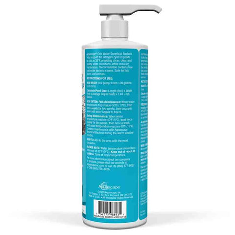 Aquascape Cold Water Beneficial Bacteria for Ponds 16oz Back of Packaging