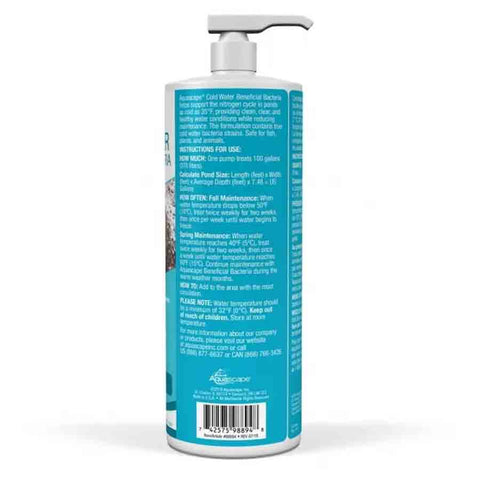 Aquascape Cold Water Beneficial Bacteria for Ponds 32oz Back of Packaging