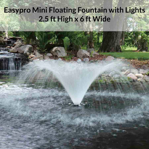 Easypro Mini Floating Fountain with Lights Sample Installation with Dimensions of Spray Pattern