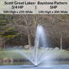 Image of The Great Lakes Fountain by Scott Aerator Shown with Dimensions of Baystone Pattern for 3/4HP and 1HP motors