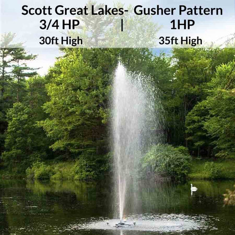 The Great Lakes Fountain by Scott Aerator Shown with Dimensions of Gusher Pattern for 3/4HP and 1HP motors