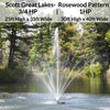 Image of The Great Lakes Fountain by Scott Aerator Shown with Dimensions of Rosewood Pattern for 3/4HP and 1HP motors