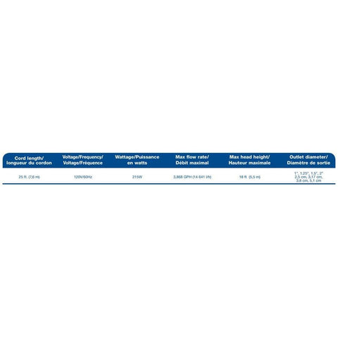 Aquascape AquaForce® 3600 Solids-Handling Pond Pump Specifications Sheet  91113