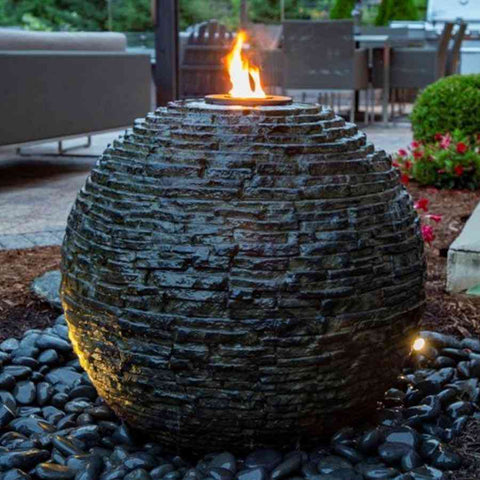 Aquascape Small Stacked Slate Sphere Operating Beside a House 78287