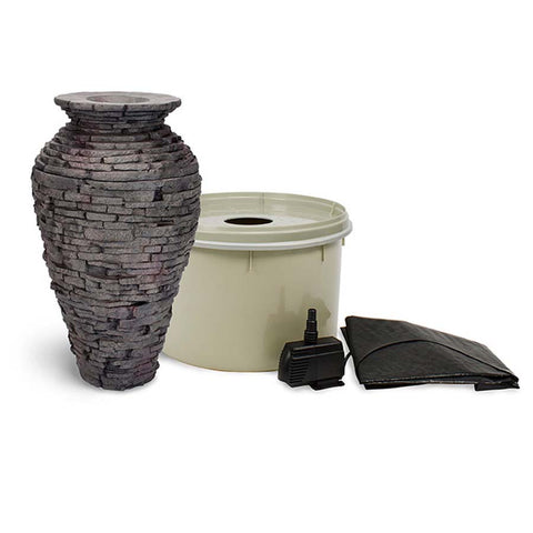 Aquascape Small Stacked Slate Urn Kit Complete with Basin Liner and Pump 58064