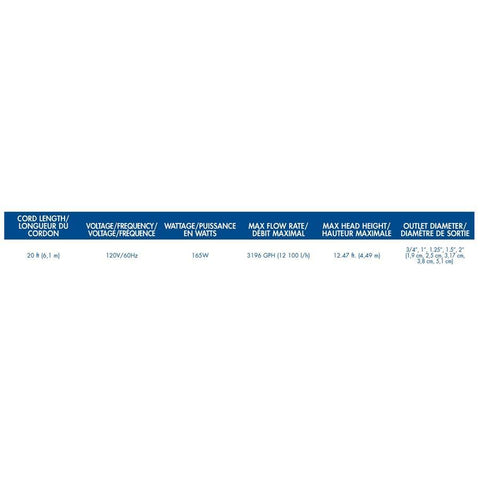 Aquascape AquaSurge® 3000 Pond Pump Specifications Sheet 91018