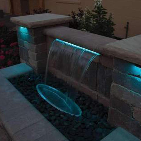 Atlantic Water Gardens Spillway Splash Rings Sample Installation with Blue Lights