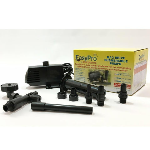 EasyPro Submersible Magnetic Drive Pump 400 GPH EP400 Complete with Pump Nozzle and Adapters