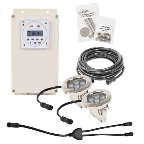 EasyPro Warm White LED Stainless Steel Light Kits for Fountains WFL2 with Controller 2-Way Splitter and 2 lights