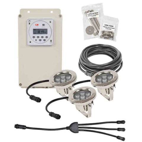 EasyPro Warm White LED Stainless Steel Light Kits for Fountains WFL3 with Controller 3-Way Splitter and 3 Lights