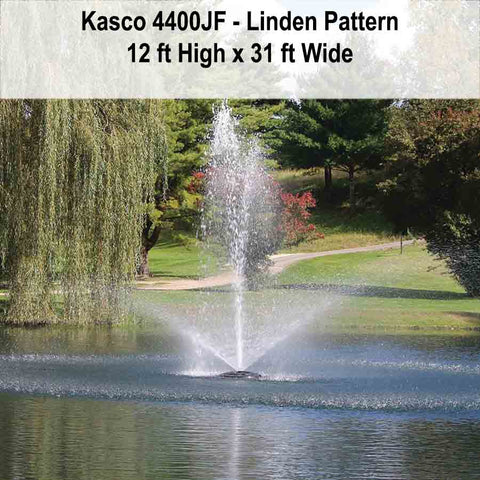 Kasco 1HP Decorative Fountain 4400JF Operating in a Pond Showing Linden Pattern 115V/230V