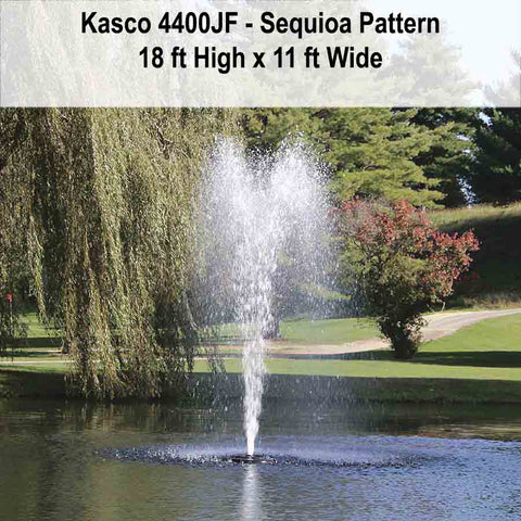 Kasco 1HP Decorative Fountain 4400JF Operating in a Pond Showing Sequoia Pattern 115V/230V
