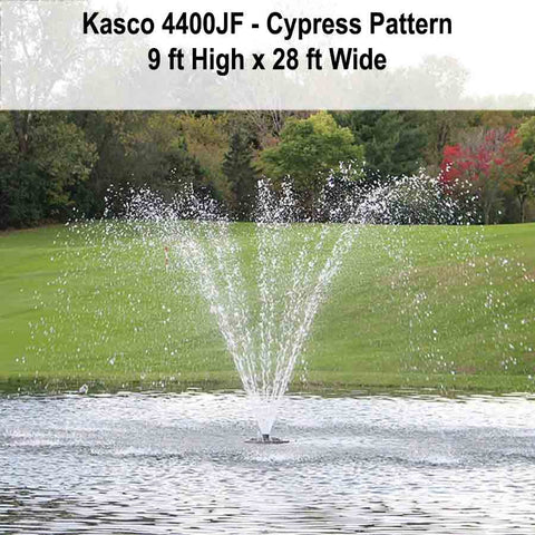 Kasco 1HP Decorative Fountain 4400JF Operating in a Pond Showing Cypress Pattern 115V/230V