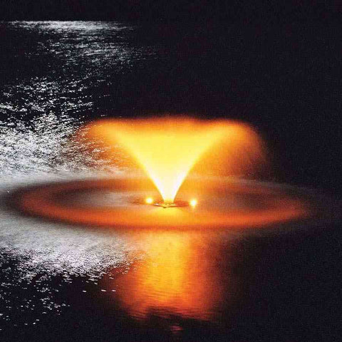 Kasco 1/2HP Aerating Fountain 2400VFX  Operating in a Pond at night with Orange Lights