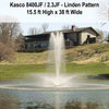 Image of Kasco 2HP Decorative Fountain 8400JF 2.3JF with Linden Pattern Operating in a Pond with Trees