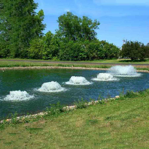 Kasco Surface Aerators Working in a Pond Shown as a Group from 1/2HP to 5HP