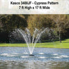 Image of Kasco 3/4HP Decorative Fountain 3400JF with Cypress Pattern Operating in a Pond with Trees at the Back 115V/230V
