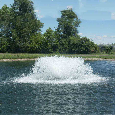 Kasco 3-Phase 5HP Surface Aerator 5.3AF 230V Operating in a Pond with Trees at the Back