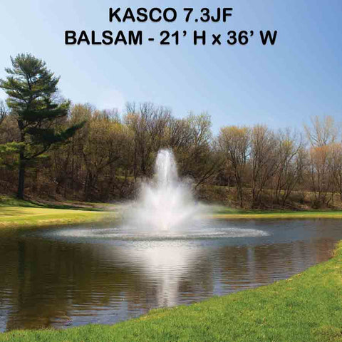 Kasco 3-Phase 7HP Decorative Fountain 7.3JF 230V with Balsam Pattern Operating in a Pond with Trees at the Back