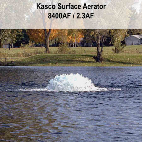 Kasco 2HP Surface Aerator 8400AF 230V Operating in  a Pond with Trees at the Back
