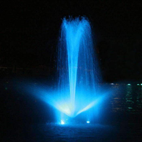 Kasco Color Changing LED Lights RGB Attached to a Decorative Fountain Showing Blue Glow