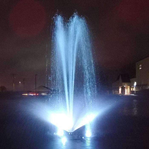 Kasco Color Changing LED Lights RGB Attached to a Decorative Fountain Showing White Glow