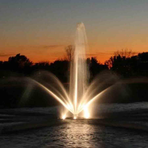Kasco White LED Composite Fountain Lights Connected to a Decorative Fountain Operating at Night