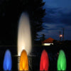 Image of Kasco White LED Composite Fountain Lights with Colored Lenses Connected Attached to a Decorative Fountain Showing Blue Yellow and Red White and Green Lights