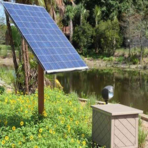 Keeton Solaer® 1.1 Solar Lake Bed Aeration SB-1.1 SB-1.1+ Solar Panel Installed Outside with Cabinet