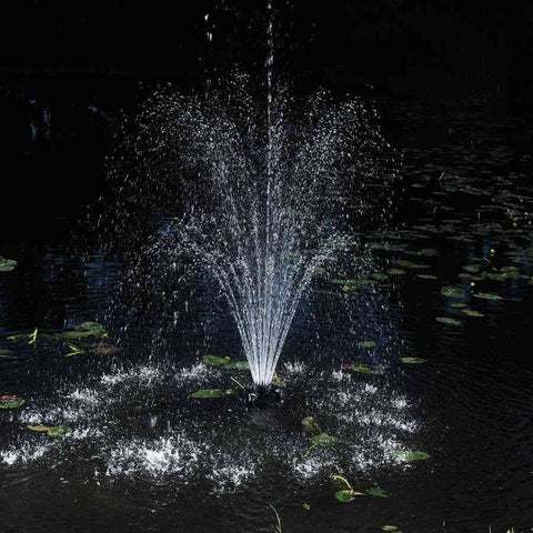 Oase 1/4 HP Floating Fountain With Lights Sample Installation in a Pond at Night 45383
