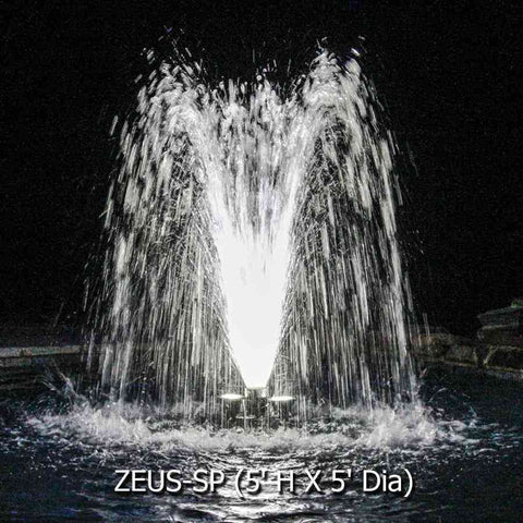 Power House Vertical Fixed Base 1/3 HP Shallow Pond Fountain Zeus SP Pattern with Lights