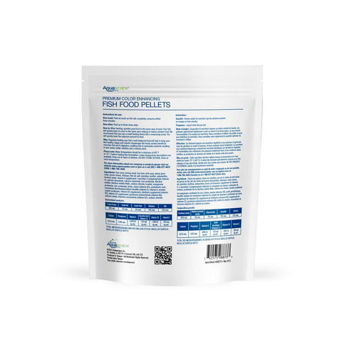 Aquascape Premium Color Enhancing Fish Food Small Pellets - 1.1 lbs Back of Packaging 98873