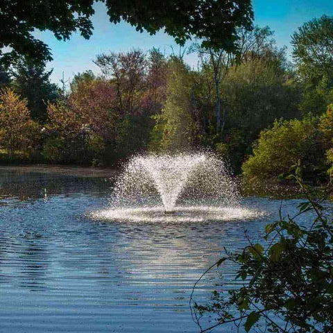 Scott 1/2HP Display Aerator Operating in a Pond with Trees at the Back DA-20 14020