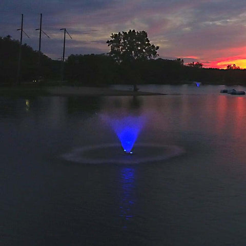 Scott Color Changing LED Fountain Light Set Operating at Night Showing Blue Light 13650