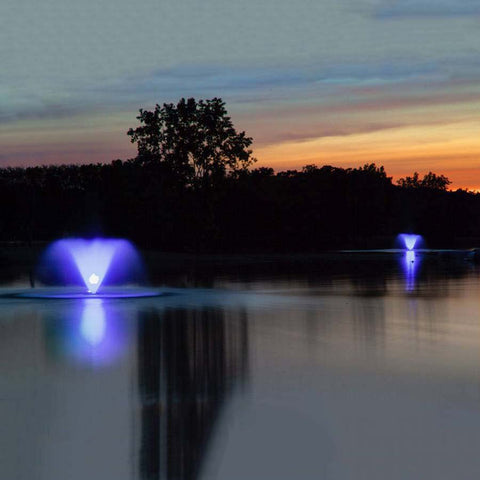 Scott Color Changing LED Fountain Light Set Operating at Night Showing Blue Light 13650