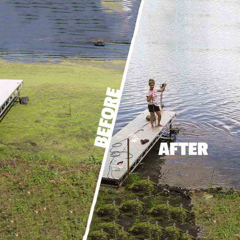 Scott Aquasweep Dock Mounted Lake Muck Buster Showing the Effect Before and After 16000